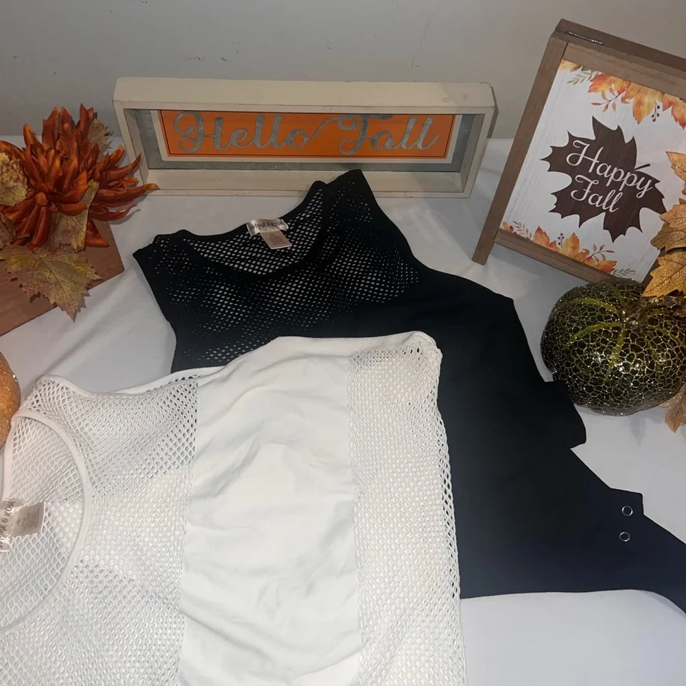 Sugar & Rose Elegant Black and White fishnet tank bodysuit - Picture 4 of 4